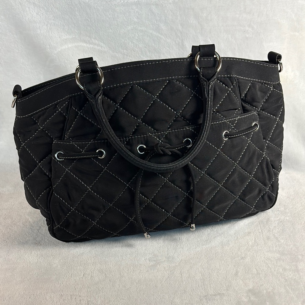 Vera Bradley Black Quilted Microfiber Shoulder Bag Floral Lining Purse
